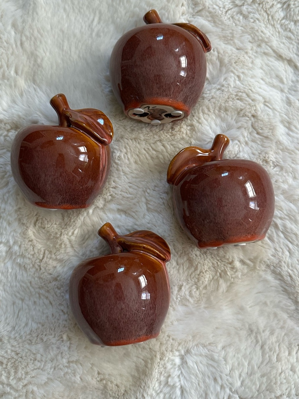 Set of 4 Ceramic Apple Glazed Accents
